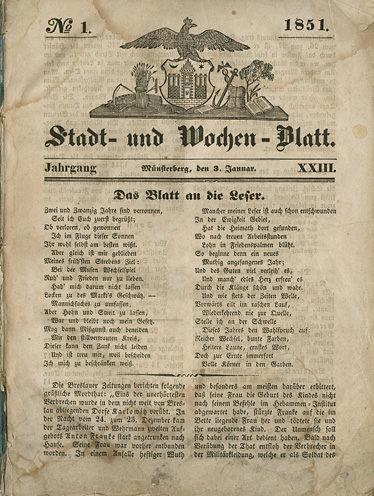1851 Münsterberg Stadt- und Wochenblatt